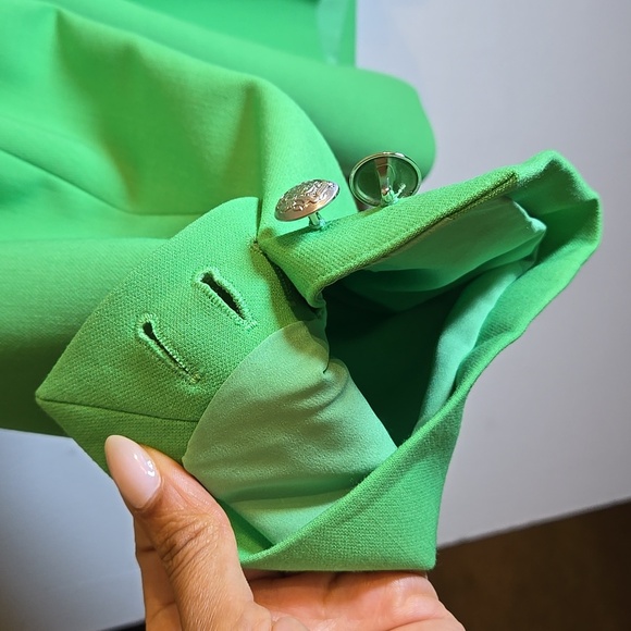 Talbots Viscose Tailored Stretch Double Breast Kelly Green Crest Button Blazer - Picture 14 of 17